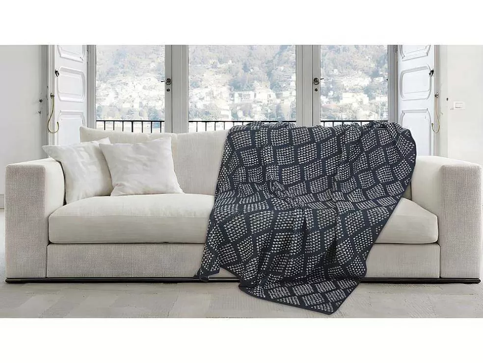 OZAIA Manta Oyace - Acrilico E La - 130 X 170 Cm - Marfim E Azul* Têxtil De Casa