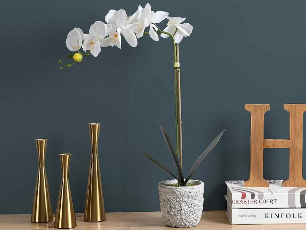 OZAIA Planta Artificial Orquidea Com Vaso Em Cimento A.60 Branco - Flora* Planta Artificial