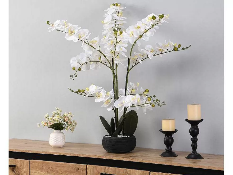 OZAIA Planta Artificial Orquidea Com Vaso Em Cimento A.65 X L.54 Cm Branco - Tara* Planta Artificial