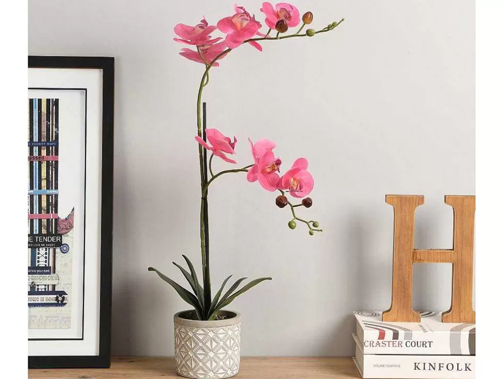 OZAIA Planta Artificial Orquidea Com Vaso Em Cimento A.55 X L.30 Cm Cor-De-Rosa - Riosane* Planta Artificial