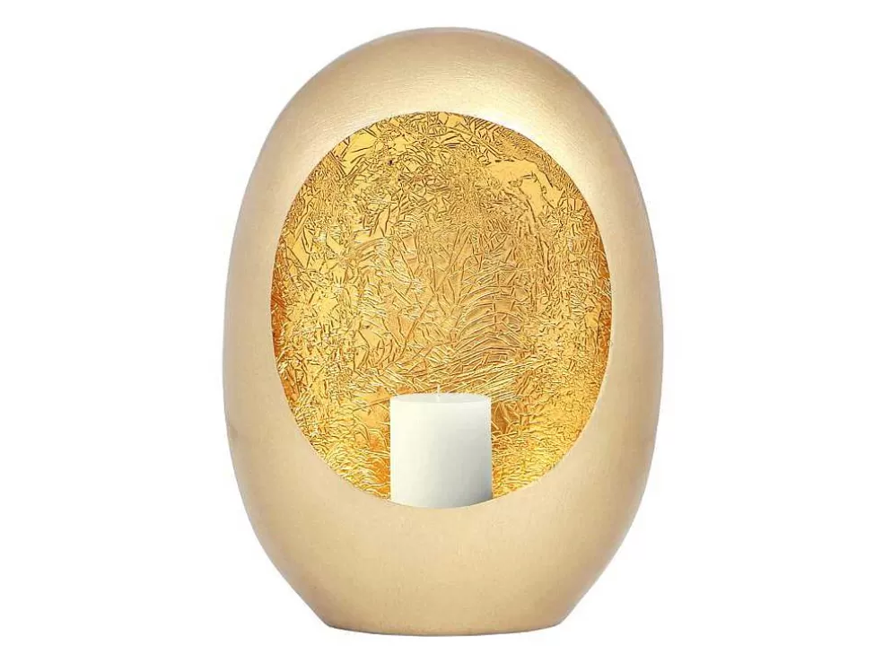 OZAIA Porta-Velas Em Metal C. 26 X A.33 Cm Acabamento Latao E Folhas Douradas, Dourado - Belinni* Castiçais Decorativos E Velas