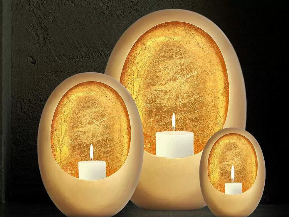 OZAIA Porta-Velas Em Metal C.31,5 X A.43 Cm, Acabamento Latao E Folhas Douradas, Dourado - Belinni* Castiçais Decorativos E Velas
