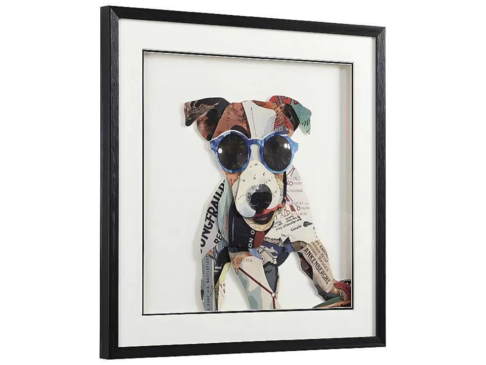 OZAIA Quadro Multicolor Colagem Cao Efeito 3D Com Moldura Preta De 60 X 60 Cm - Mambo* Quadro