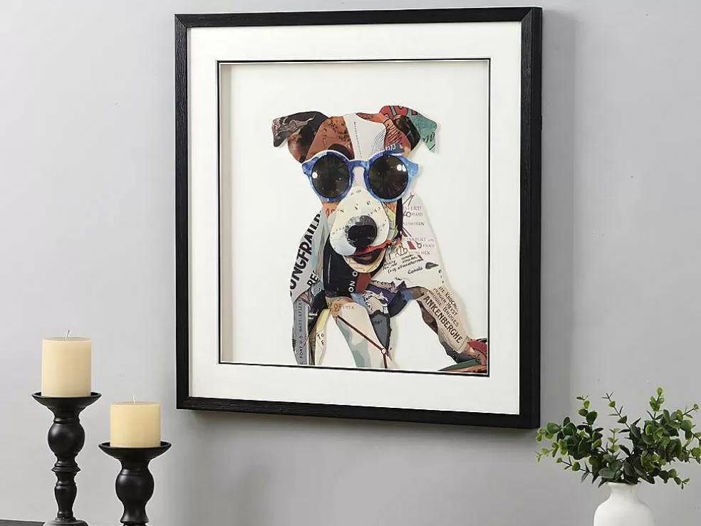 OZAIA Quadro Multicolor Colagem Cao Efeito 3D Com Moldura Preta De 60 X 60 Cm - Mambo* Quadro