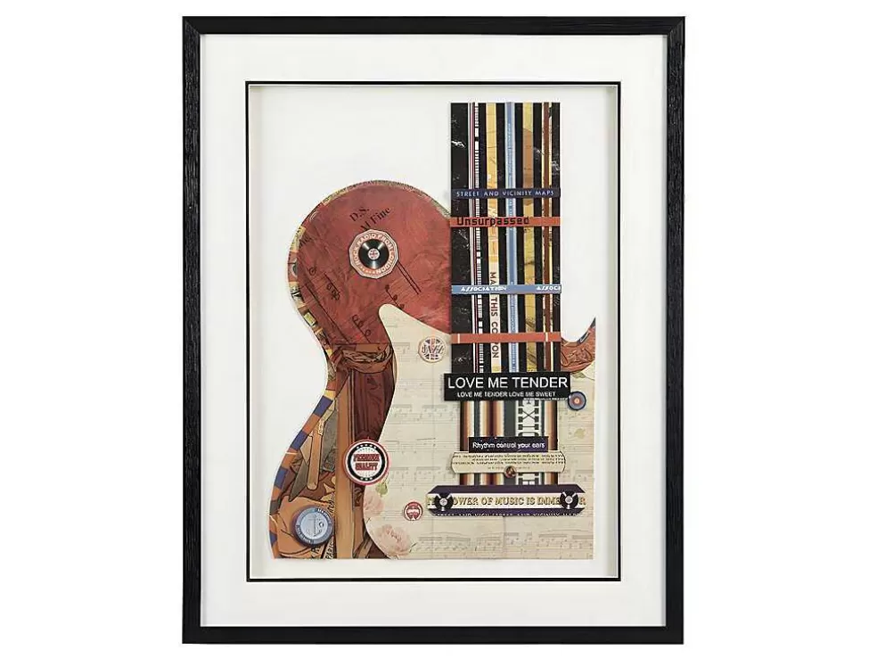 OZAIA Quadro Multicolor Colagem Guitarra Efeito 3D Com Moldura Preta De 50 X 70 Cm - Hero* Quadro