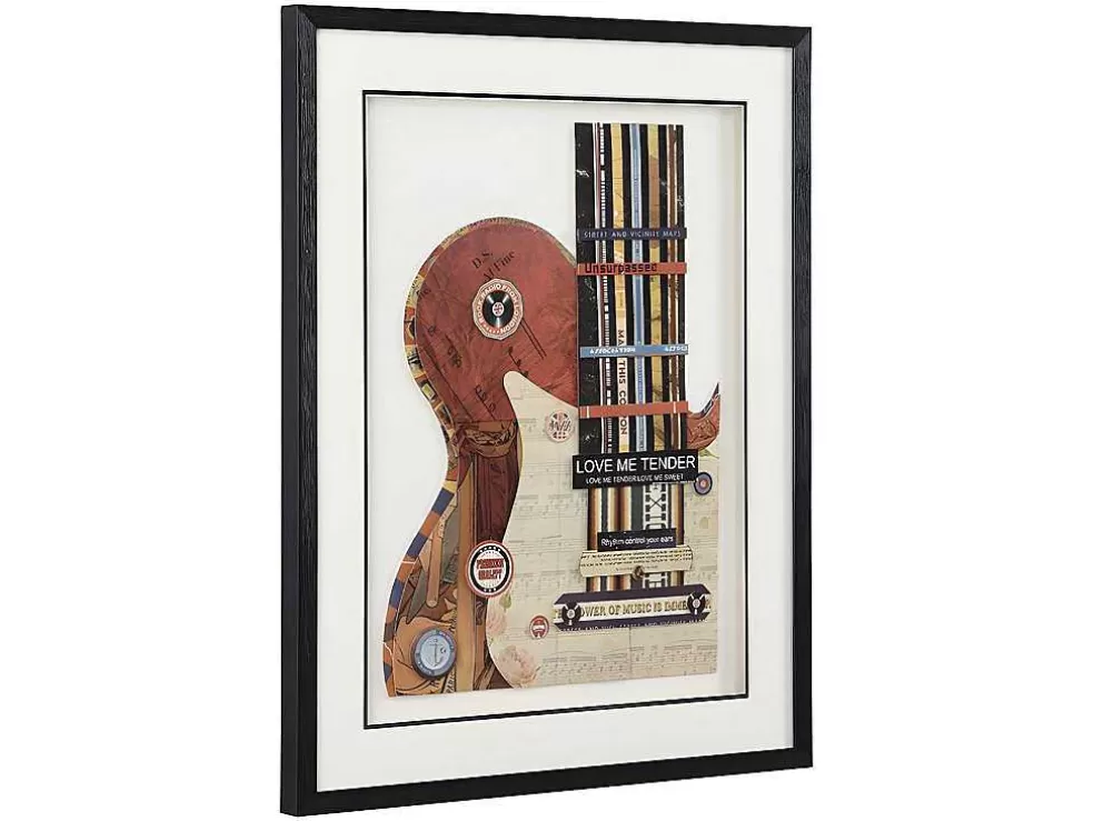 OZAIA Quadro Multicolor Colagem Guitarra Efeito 3D Com Moldura Preta De 50 X 70 Cm - Hero* Quadro