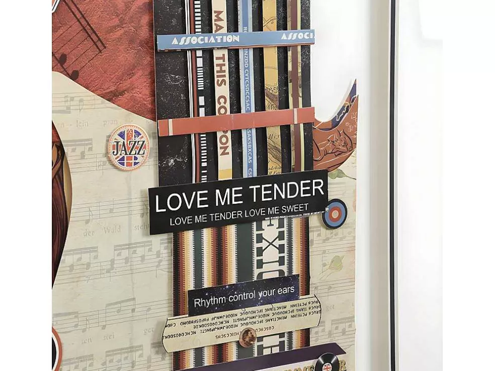 OZAIA Quadro Multicolor Colagem Guitarra Efeito 3D Com Moldura Preta De 50 X 70 Cm - Hero* Quadro