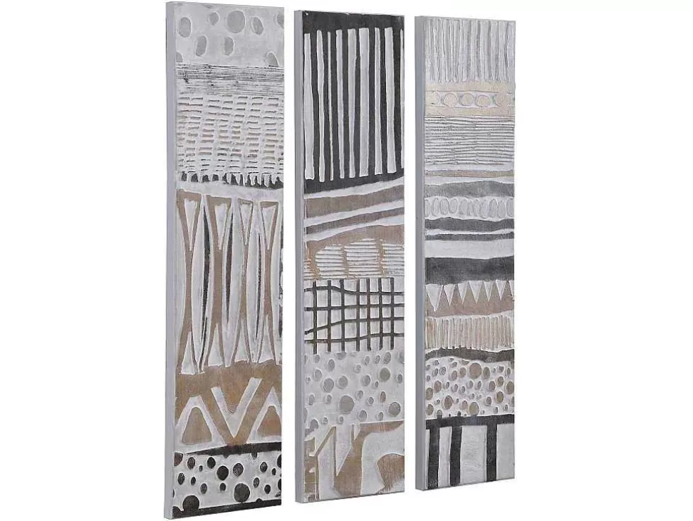 OZAIA Quadro Triptico Pintado A Mão Com Moldura Em Madeira De L. 75 X A. 100 Cm Multicolor - Ludza* Quadro