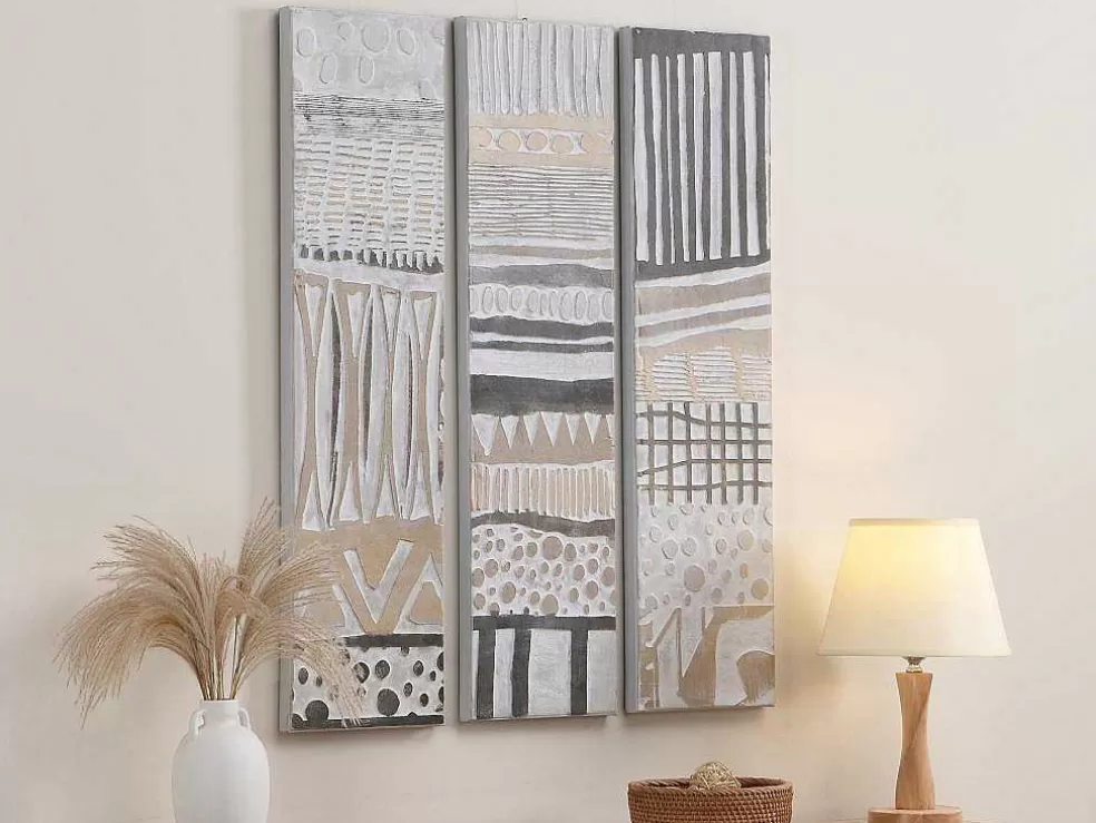 OZAIA Quadro Triptico Pintado A Mão Com Moldura Em Madeira De L. 75 X A. 100 Cm Multicolor - Ludza* Quadro