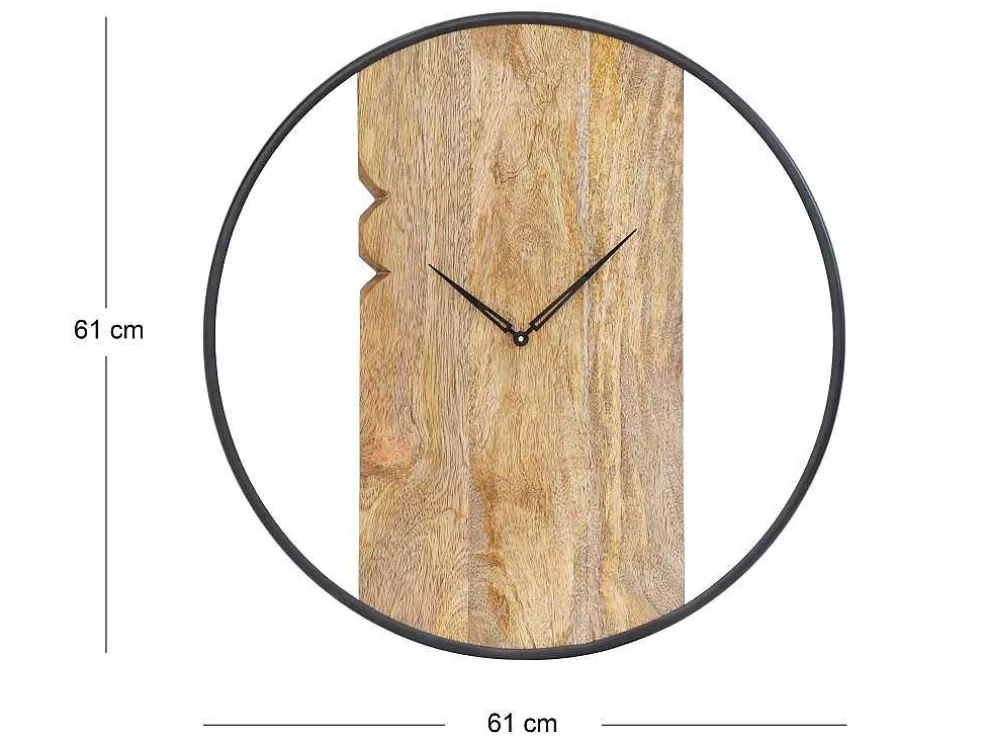 OZAIA Relógio De Parede Bimaterial D61 Cm Madeira E Metal Natural Claro E Preto - Galou* Relógio De Parede