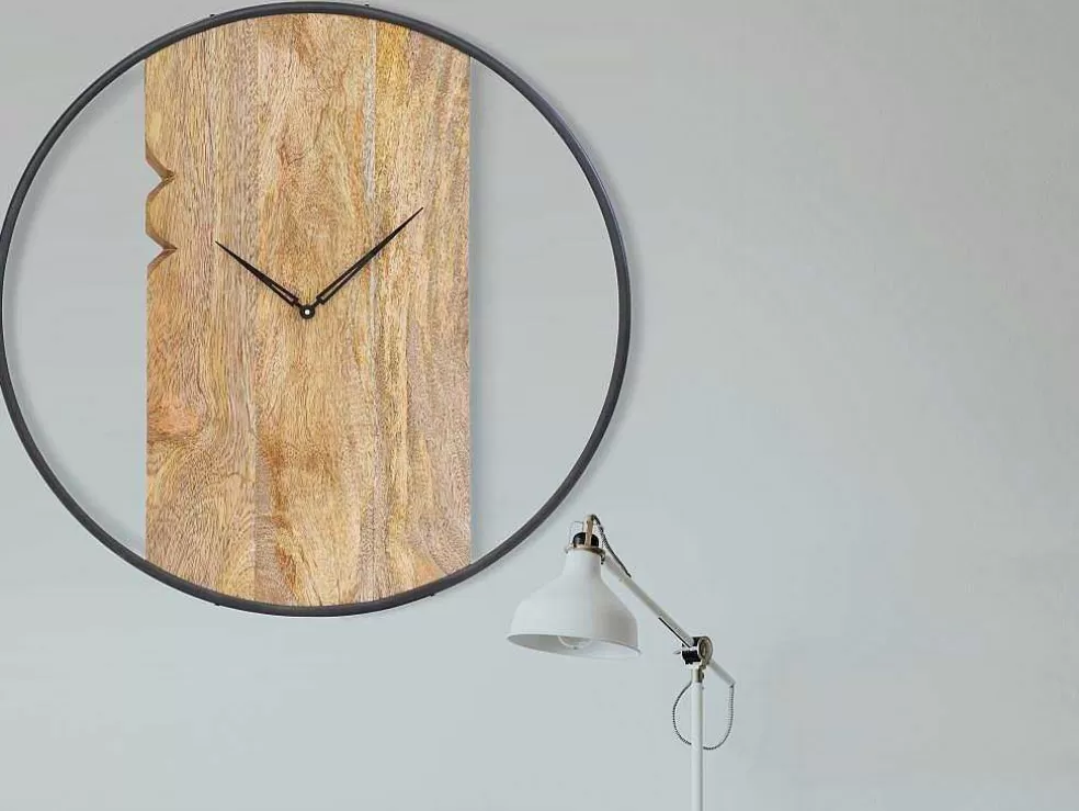 OZAIA Relógio De Parede Bimaterial D61 Cm Madeira E Metal Natural Claro E Preto - Galou* Relógio De Parede