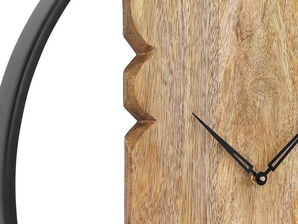OZAIA Relógio De Parede Bimaterial D61 Cm Madeira E Metal Natural Claro E Preto - Galou* Relógio De Parede