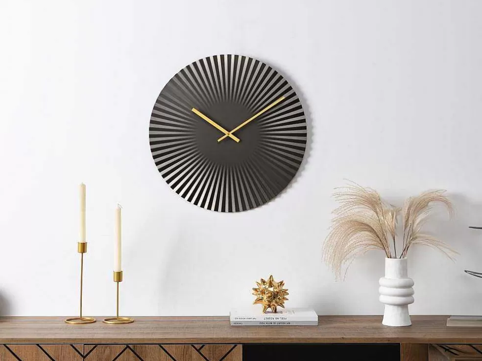 OZAIA Relógio De Parede Design D. 50 Cm Metal Cinza Antracite - Felinar* Relógio De Parede