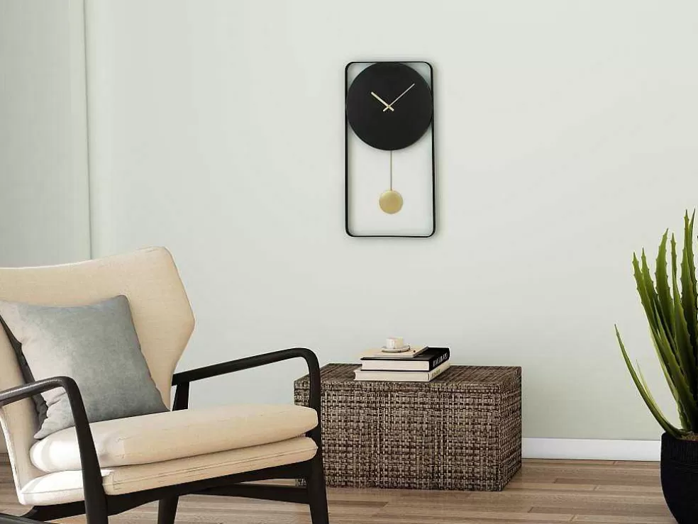 OZAIA Relógio De Parede Em Metal L. 31 X A. 60 Cm Preto E Dourado - Fastina* Relógio De Parede