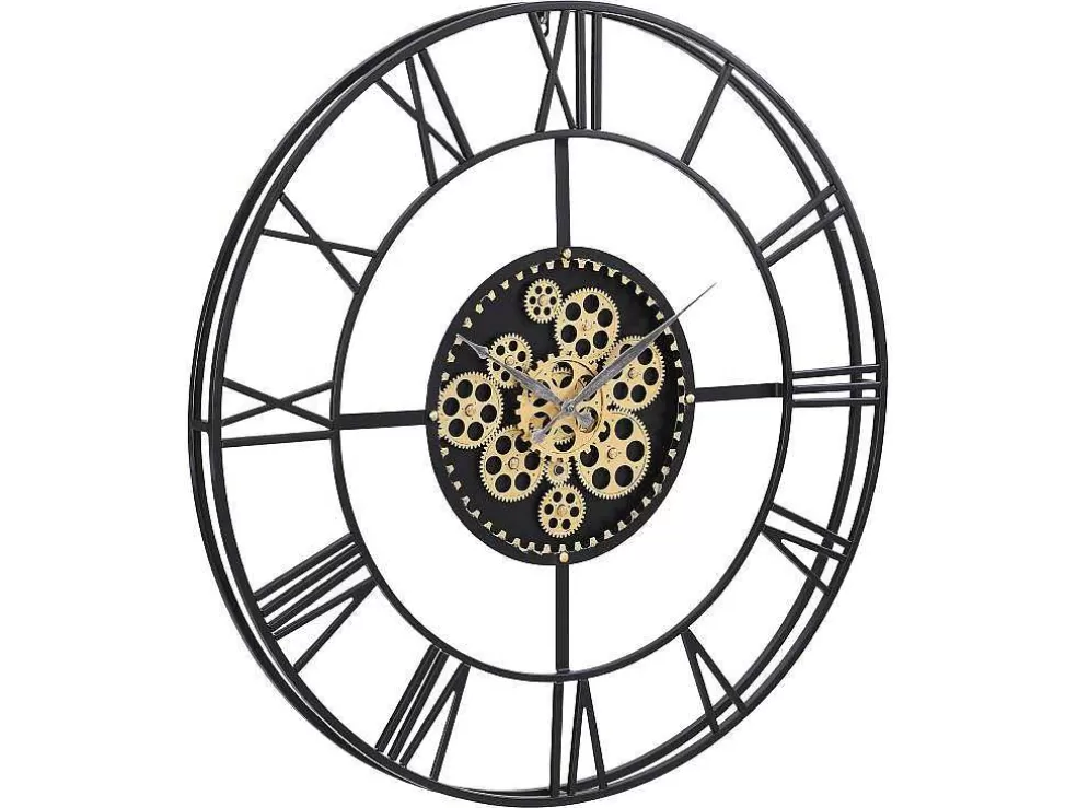 Vente-unique Relógio De Parede Industrial D. 80 Cm Metal Preto E Dourado - Karial* Relógio De Parede