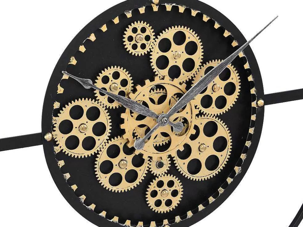 Vente-unique Relógio De Parede Industrial D. 80 Cm Metal Preto E Dourado - Karial* Relógio De Parede