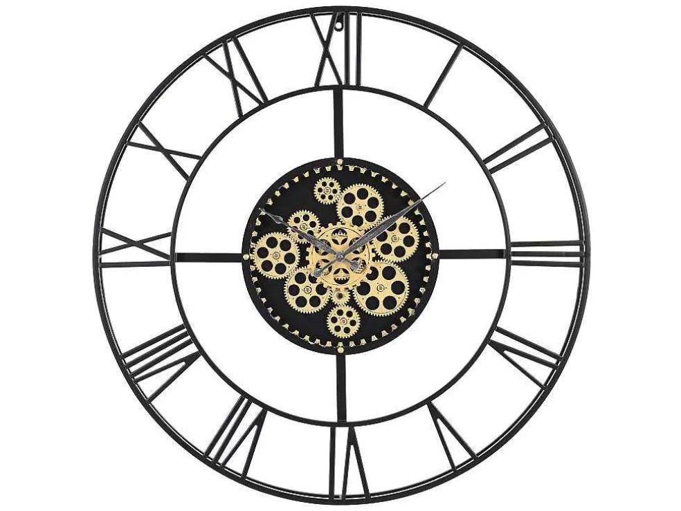 Vente-unique Relógio De Parede Industrial D. 80 Cm Metal Preto E Dourado - Karial* Relógio De Parede