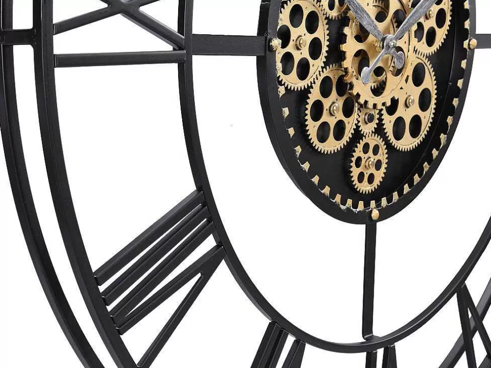 Vente-unique Relógio De Parede Industrial D. 80 Cm Metal Preto E Dourado - Karial* Relógio De Parede