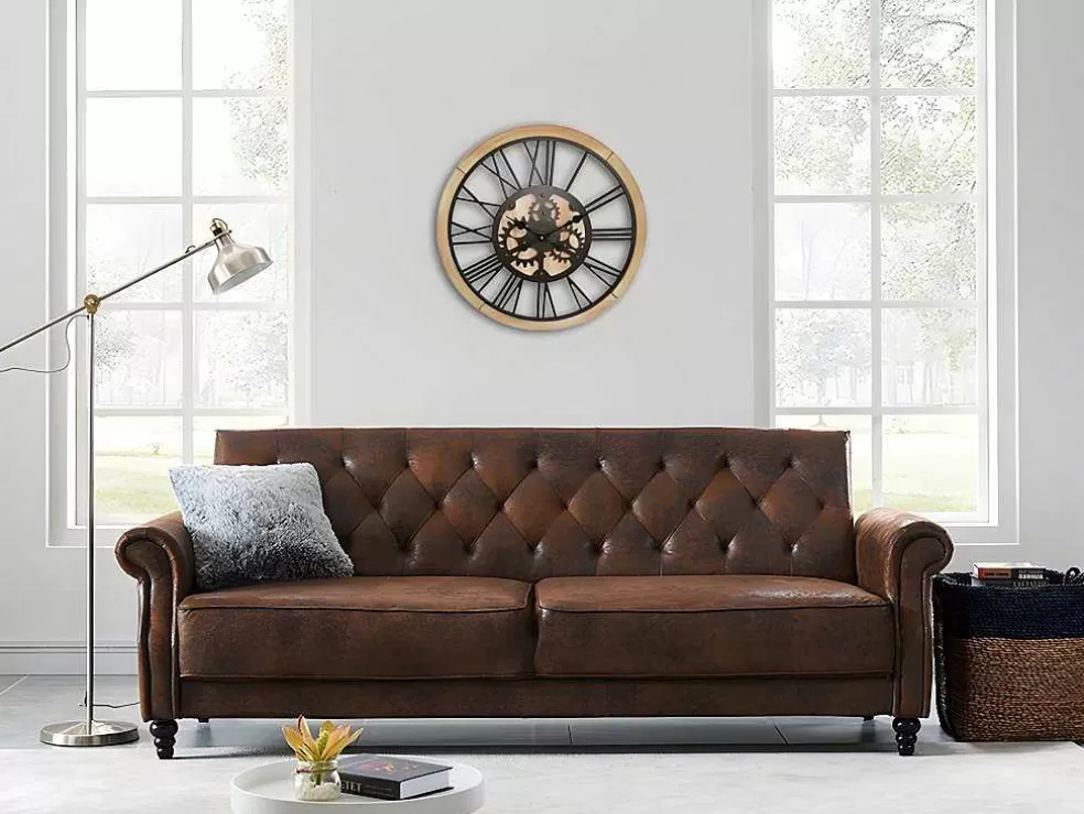 OZAIA Relógio De Parede Rodas Dentadas Estilo Industrial Sligo - Metal E Mdf - D.60 Cm - Preto E Natural* Relógio De Parede