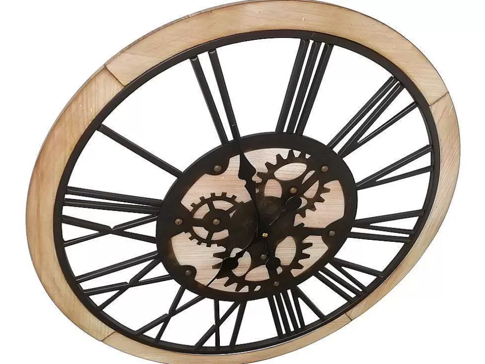 OZAIA Relógio De Parede Rodas Dentadas Estilo Industrial Sligo - Metal E Mdf - D.60 Cm - Preto E Natural* Relógio De Parede