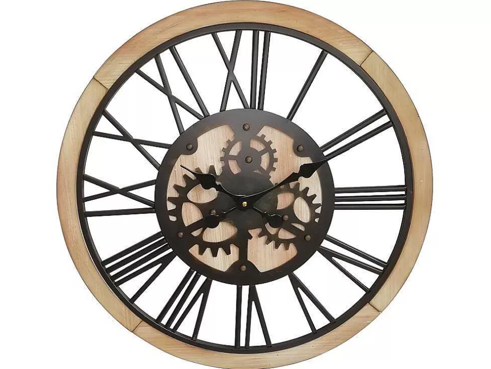 OZAIA Relógio De Parede Rodas Dentadas Estilo Industrial Sligo - Metal E Mdf - D.60 Cm - Preto E Natural* Relógio De Parede