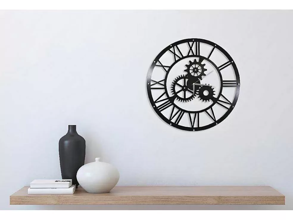 EPIKASA Relógio Vintage, Preto, Prata, 50X0,16X50 Cm, * Relógio De Parede