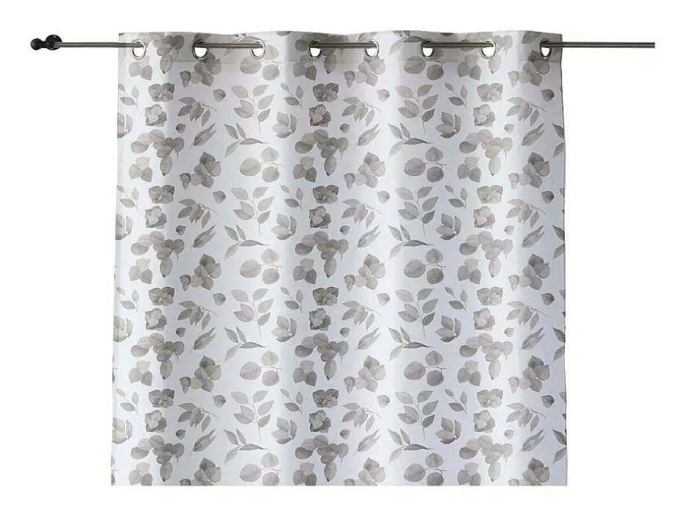 Purline Rideau 100% Coton 1 Piece Gris A Feuilles Vertes 140X260* Têxtil De Casa