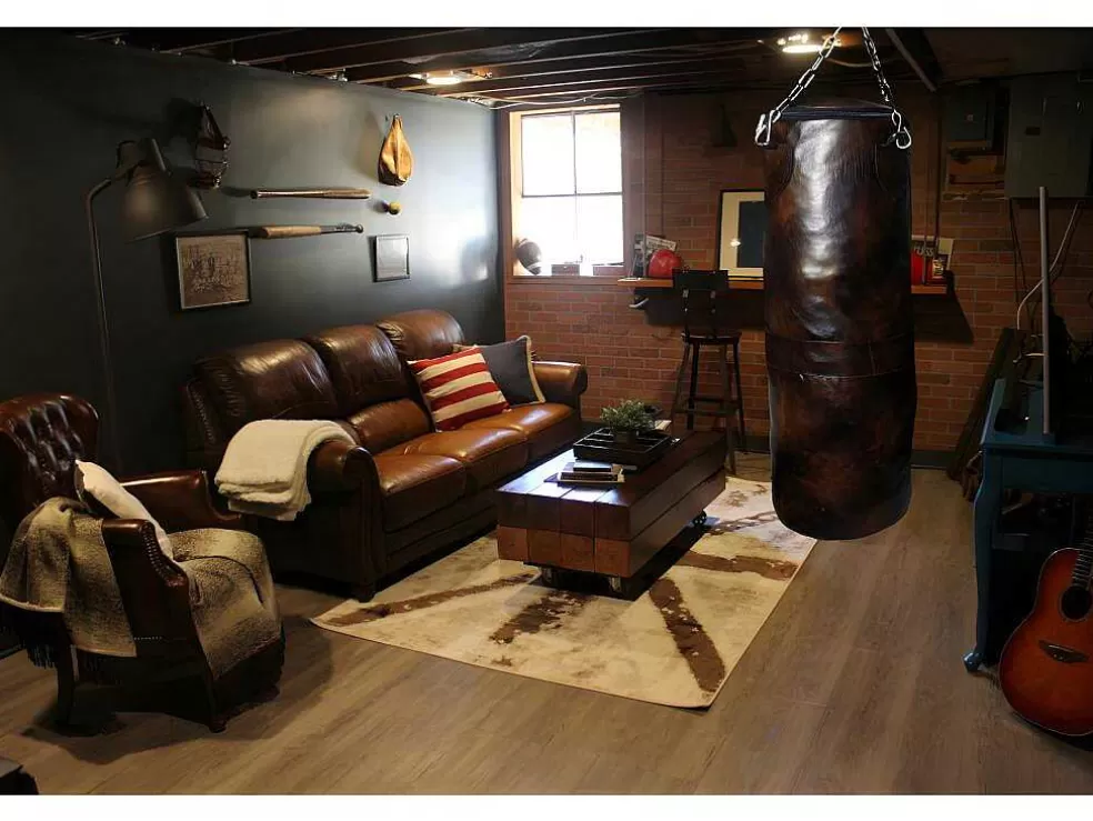 OZAIA Saco De Boxe Pequeno Vintage Em Pele Tyson - A. 76 Cm - Castanho* Estátua