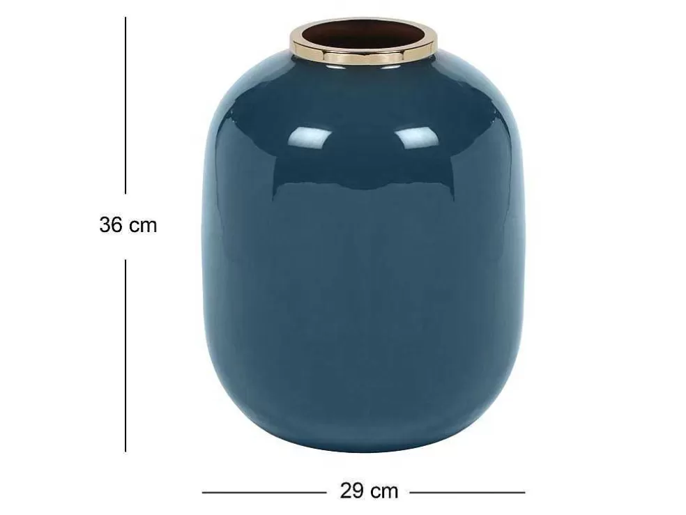 OZAIA Vaso Em Meta Esmaltado D. 29 X A. 36 Cm Acabamento Latao Preto - Klaudia* Objeto De Decoração Interior