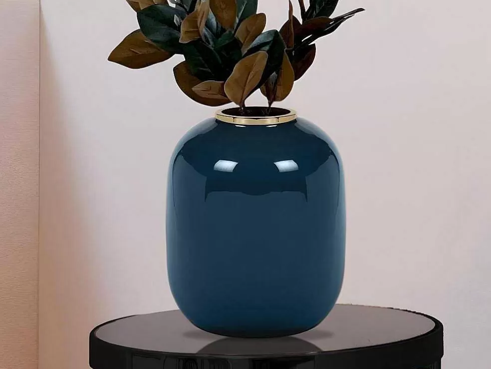 OZAIA Vaso Em Meta Esmaltado D. 29 X A. 36 Cm Acabamento Latao Preto - Klaudia* Objeto De Decoração Interior