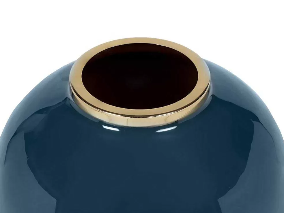 OZAIA Vaso Em Meta Esmaltado D. 29 X A. 36 Cm Acabamento Latao Preto - Klaudia* Objeto De Decoração Interior
