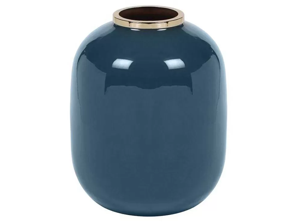 OZAIA Vaso Em Meta Esmaltado D. 29 X A. 36 Cm Acabamento Latao Preto - Klaudia* Objeto De Decoração Interior