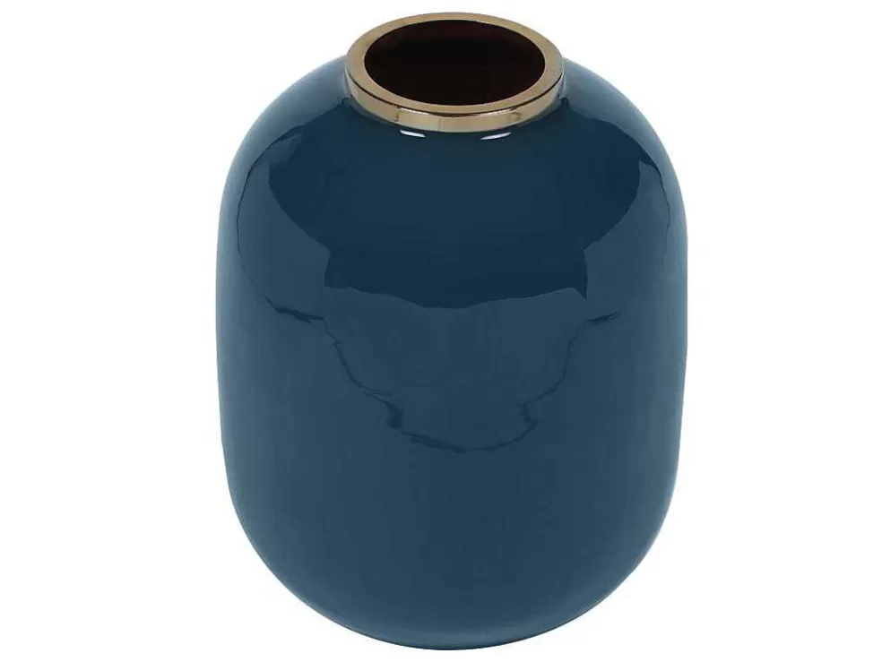 OZAIA Vaso Em Meta Esmaltado D. 29 X A. 36 Cm Acabamento Latao Preto - Klaudia* Objeto De Decoração Interior