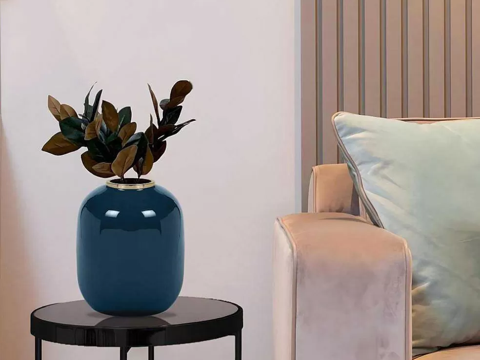 OZAIA Vaso Em Meta Esmaltado D. 29 X A. 36 Cm Acabamento Latao Preto - Klaudia* Objeto De Decoração Interior