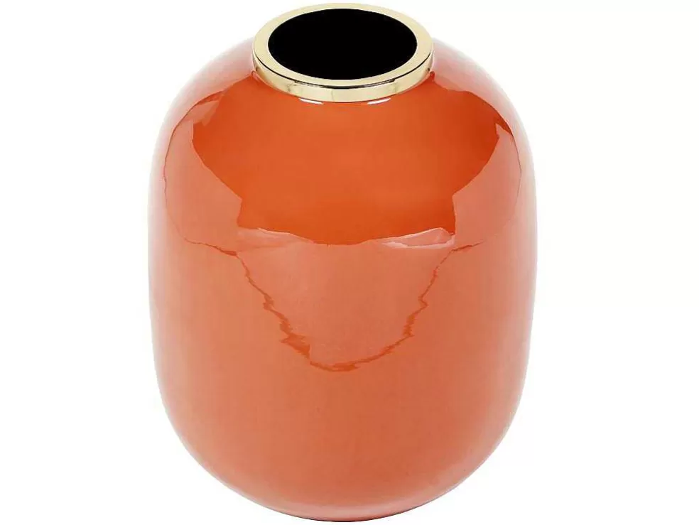 OZAIA Vaso Em Metal Esmaltado D.29 X A.36 Cm Acabamento Latao Terracota - Klaudia* Objeto De Decoração Interior
