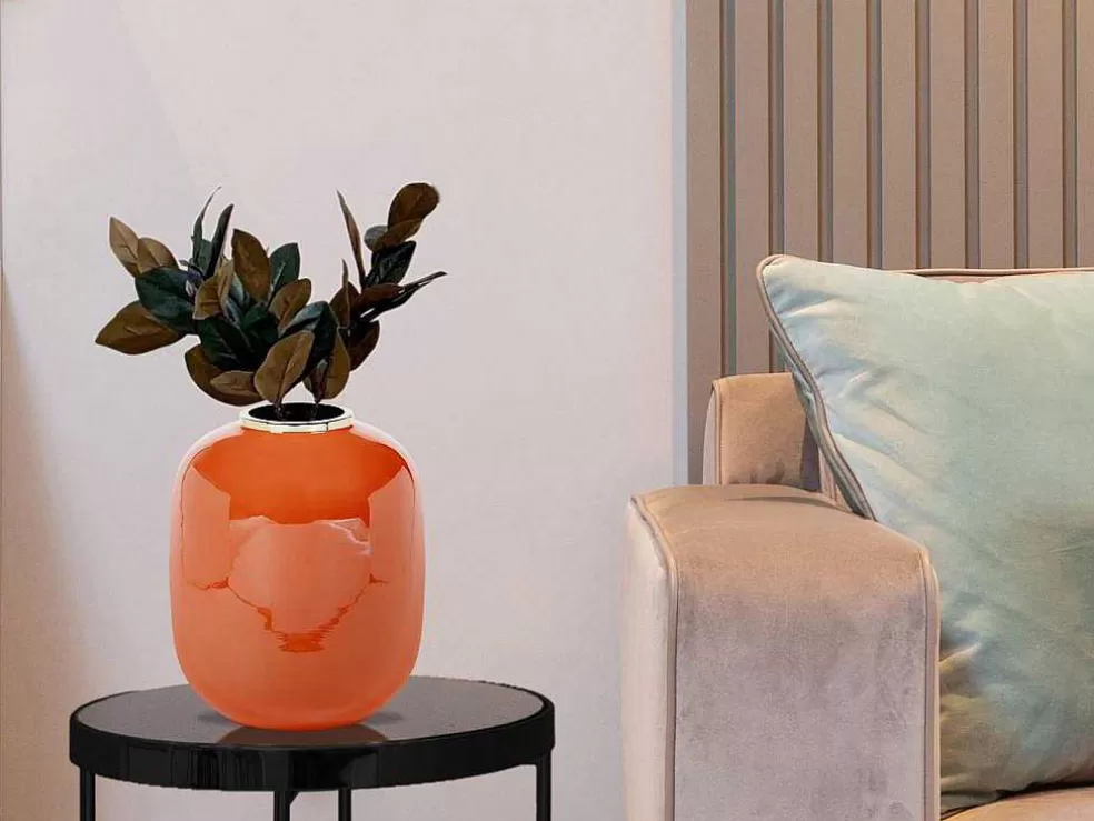 OZAIA Vaso Em Metal Esmaltado D.29 X A.36 Cm Acabamento Latao Terracota - Klaudia* Objeto De Decoração Interior